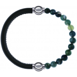 Apollon - Collection MiX - bracelet combinable cuir italien vert militaire - 10,25cm + agate verte mousse 6mm - 10,25cm