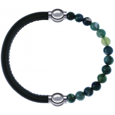 Apollon - Collection MiX - bracelet combinable cuir italien vert militaire - 10,25cm + agate verte mousse 6mm - 10,25cm