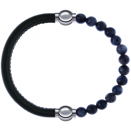 Apollon - Collection MiX - bracelet combinable cuir italien vert militaire - 10,25cm + labradorite 6mm - 10,25cm