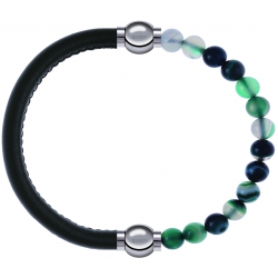 Apollon - Collection MiX - bracelet combinable cuir italien vert militaire - 10,25cm + agate indienne teintée 6mm - 10,25cm