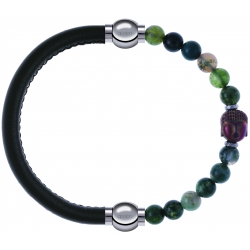 Apollon - Collection MiX - bracelet combinable cuir italien vert militaire - 10,25cm + agate verte 6mm - Bouddha - 10cm