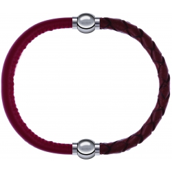 Apollon - Collection MiX - bracelet combinable cuir italien rouge - 10,25cm + cuir tressé italien marron - 10,5cm