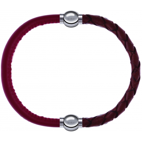Apollon - Collection MiX - bracelet combinable cuir italien rouge - 10,25cm + cuir tressé italien marron - 10,5cm