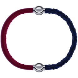 Apollon - Collection MiX - bracelet combinable cuir italien rouge - 10,25cm + cuir tressé italien bleu - 10,5cm