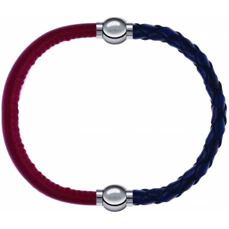 Apollon - Collection MiX - bracelet combinable cuir italien rouge - 10,25cm + cuir tressé italien bleu - 10,5cm