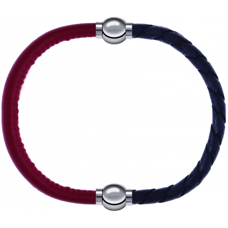 Apollon - Collection MiX - bracelet combinable cuir italien rouge - 10,25cm + cuir tressé italien gris - 10,5cm