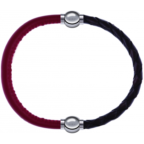 Apollon - Collection MiX - bracelet combinable cuir italien rouge - 10,25cm + cuir tressé italien marron - 10,5cm