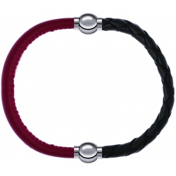 Apollon - Collection MiX - bracelet combinable cuir italien rouge - 10,25cm + cuir tressé italien vert - 10,5cm