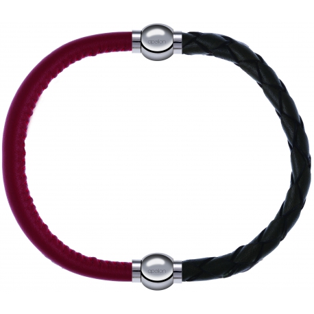 Apollon - Collection MiX - bracelet combinable cuir italien rouge - 10,25cm + cuir tressé italien vert - 10,5cm
