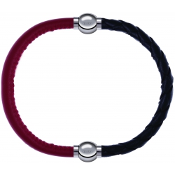 Apollon - Collection MiX - bracelet combinable cuir italien rouge - 10,25cm + cuir tressé italien noir - 10,5cm