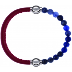 Apollon - Collection MiX - bracelet combinable cuir italien rouge - 10,25cm + sodalite 6mm - 10,25cm