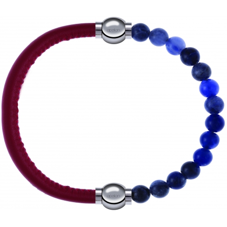 Apollon - Collection MiX - bracelet combinable cuir italien rouge - 10,25cm + sodalite 6mm - 10,25cm