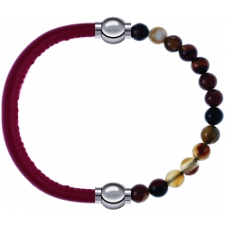Apollon - Collection MiX - bracelet combinable cuir italien rouge - 10,25cm + agate marron 6mm - 10,25cm