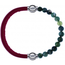 Apollon - Collection MiX - bracelet combinable cuir italien rouge - 10,25cm + agate verte mousse 6mm - 10,25cm