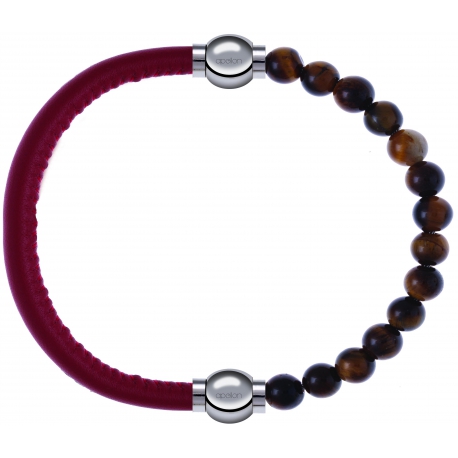 Apollon - Collection MiX - bracelet combinable cuir italien rouge - 10,25cm + oeil de tigre 6mm - 10,25cm