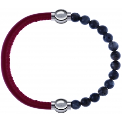 Apollon - Collection MiX - bracelet combinable cuir italien rouge - 10,25cm + labradorite 6mm - 10,25cm