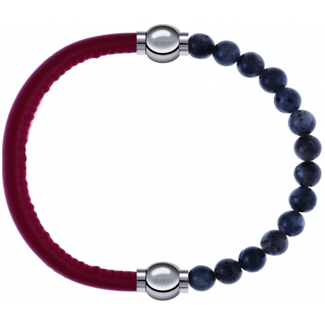 Apollon - Collection MiX - bracelet combinable cuir italien rouge - 10,25cm + labradorite 6mm - 10,25cm