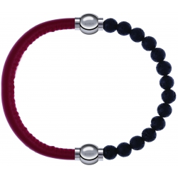Apollon - Collection MiX - bracelet combinable cuir italien rouge - 10,25cm + pierre de lave 6mm - 10,25cm