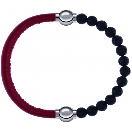 Apollon - Collection MiX - bracelet combinable cuir italien rouge - 10,25cm + pierre de lave 6mm - 10,25cm