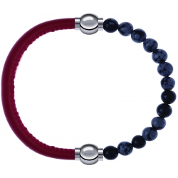 Apollon - Collection MiX - bracelet combinable cuir italien rouge - 10,25cm + obsidienne neige 6mm - 10,25cm