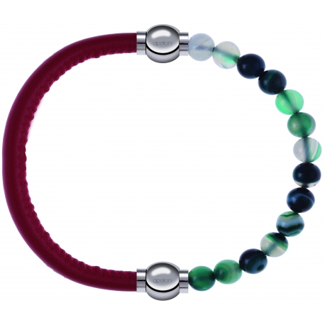 Apollon - Collection MiX - bracelet combinable cuir italien rouge - 10,25cm + agate indienne teintée 6mm - 10,25cm