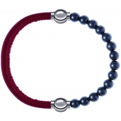 Apollon - Collection MiX - bracelet combinable cuir italien rouge - 10,25cm + hématite 6mm - 10,25cm