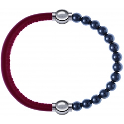 Apollon - Collection MiX - bracelet combinable cuir italien rouge - 10,25cm + hématite 6mm - 10,25cm