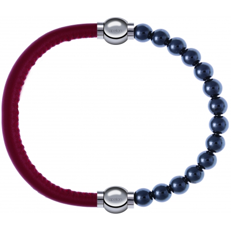 Apollon - Collection MiX - bracelet combinable cuir italien rouge - 10,25cm + hématite 6mm - 10,25cm