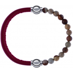 Apollon - Collection MiX - bracelet combinable cuir italien rouge - 10,25cm + agate jaspe 6mm - 10,25cm