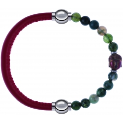 Apollon - Collection MiX - bracelet combinable cuir italien rouge - 10,25cm + agate verte 6mm - Bouddha - 10cm