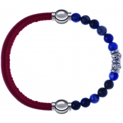 Apollon - Collection MiX - bracelet combinable cuir italien rouge - 10,25cm + labradorite 6mm - 10cm