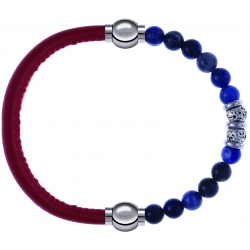 Apollon - Collection MiX - bracelet combinable cuir italien rouge - 10,25cm + labradorite 6mm - 10cm