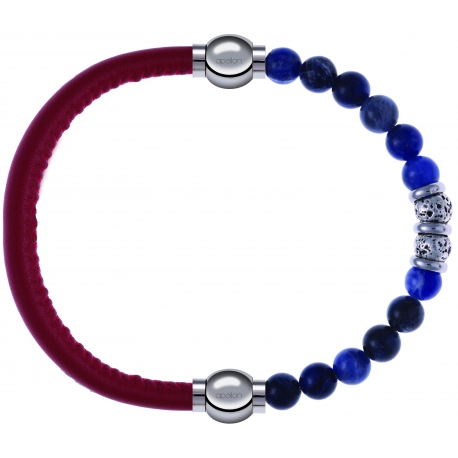 Apollon - Collection MiX - bracelet combinable cuir italien rouge - 10,25cm + labradorite 6mm - 10cm