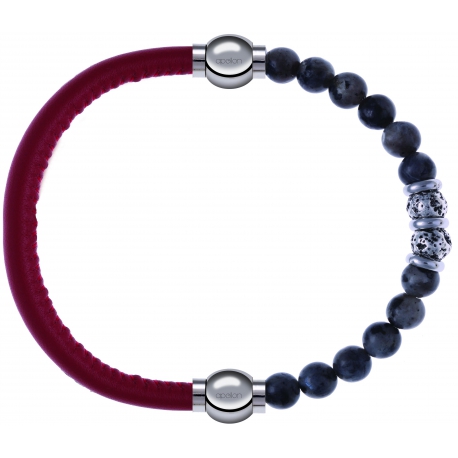 Apollon - Collection MiX - bracelet combinable cuir italien rouge - 10,25cm + sodalite 6mm - 10cm