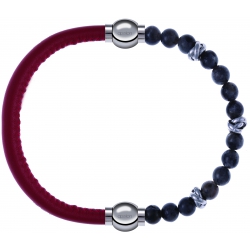 Apollon - Collection MiX - bracelet combinable cuir italien rouge - 10,25cm + labradorite 6mm - 10cm