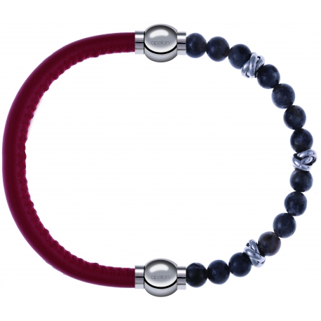 Apollon - Collection MiX - bracelet combinable cuir italien rouge - 10,25cm + labradorite 6mm - 10cm