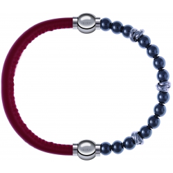 Apollon - Collection MiX - bracelet combinable cuir italien rouge - 10,25cm + hématite 6mm - 10cm