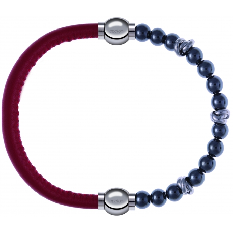 Apollon - Collection MiX - bracelet combinable cuir italien rouge - 10,25cm + hématite 6mm - 10cm