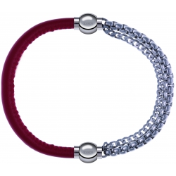 Apollon - Collection MiX - bracelet combinable cuir italien rouge - 10,25cm + chaines - 10,25cm