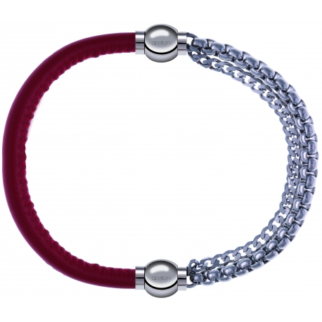 Apollon - Collection MiX - bracelet combinable cuir italien rouge - 10,25cm + chaines - 10,25cm