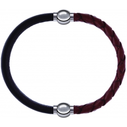 Apollon - Collection MiX - bracelet combinable cuir italien marron foncé - 10,25cm + cuir tressé italien marron - 10,5cm