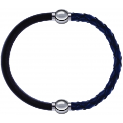 Apollon - Collection MiX - bracelet combinable cuir italien marron foncé - 10,25cm + cuir tressé italien bleu - 10,5cm