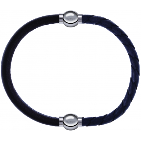 Apollon - Collection MiX - bracelet combinable cuir italien marron foncé - 10,25cm + cuir tressé italien gris - 10,5cm