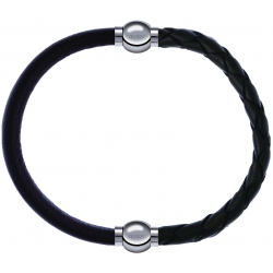 Apollon - Collection MiX - bracelet combinable cuir italien marron foncé - 10,25cm + cuir tressé italien vert - 10,5cm