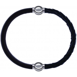 Apollon - Collection MiX - bracelet combinable cuir italien marron foncé - 10,25cm + cuir tressé italien noir - 10,5cm