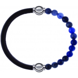 Apollon - Collection MiX - bracelet combinable cuir italien marron foncé - 10,25cm + sodalite 6mm - 10,25cm