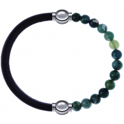 Apollon - Collection MiX - bracelet combinable cuir italien marron foncé - 10,25cm + agate verte mousse 6mm - 10,25cm