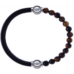 Apollon - Collection MiX - bracelet combinable cuir italien marron foncé - 10,25cm + oeil de tigre 6mm - 10,25cm