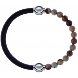 Apollon - Collection MiX - bracelet combinable cuir italien marron foncé - 10,25cm + agate jaspe 6mm - 10,25cm