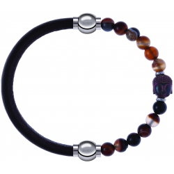 Apollon - Collection MiX - bracelet combinable cuir italien marron foncé - 10,25cm + agate marron 6mm - Bouddha - 10cm